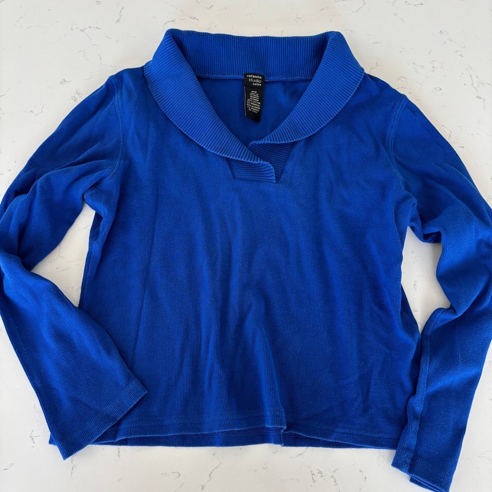 Y2K Rafaella Studio Blue Long Sleeve Sweater Ribbed Petite M Preppy Cottage
